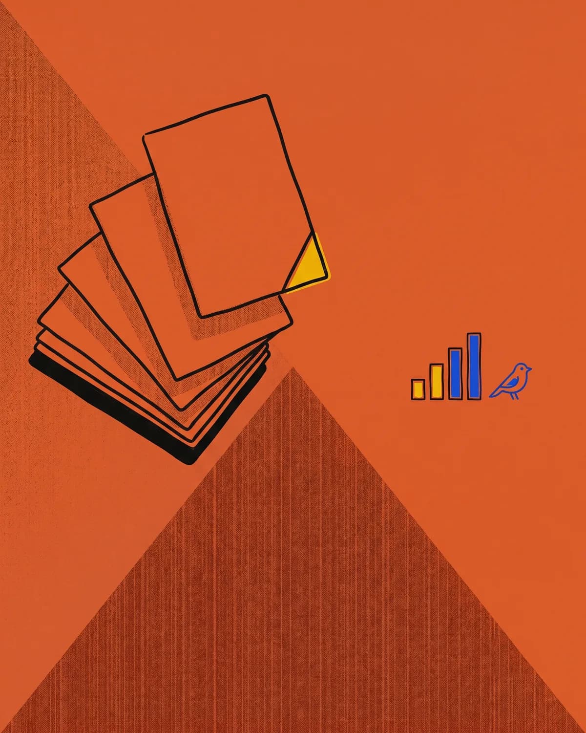 Five ad cards fanned like a hand of cards, one lifted clear of the rest with a diagonal corner cut